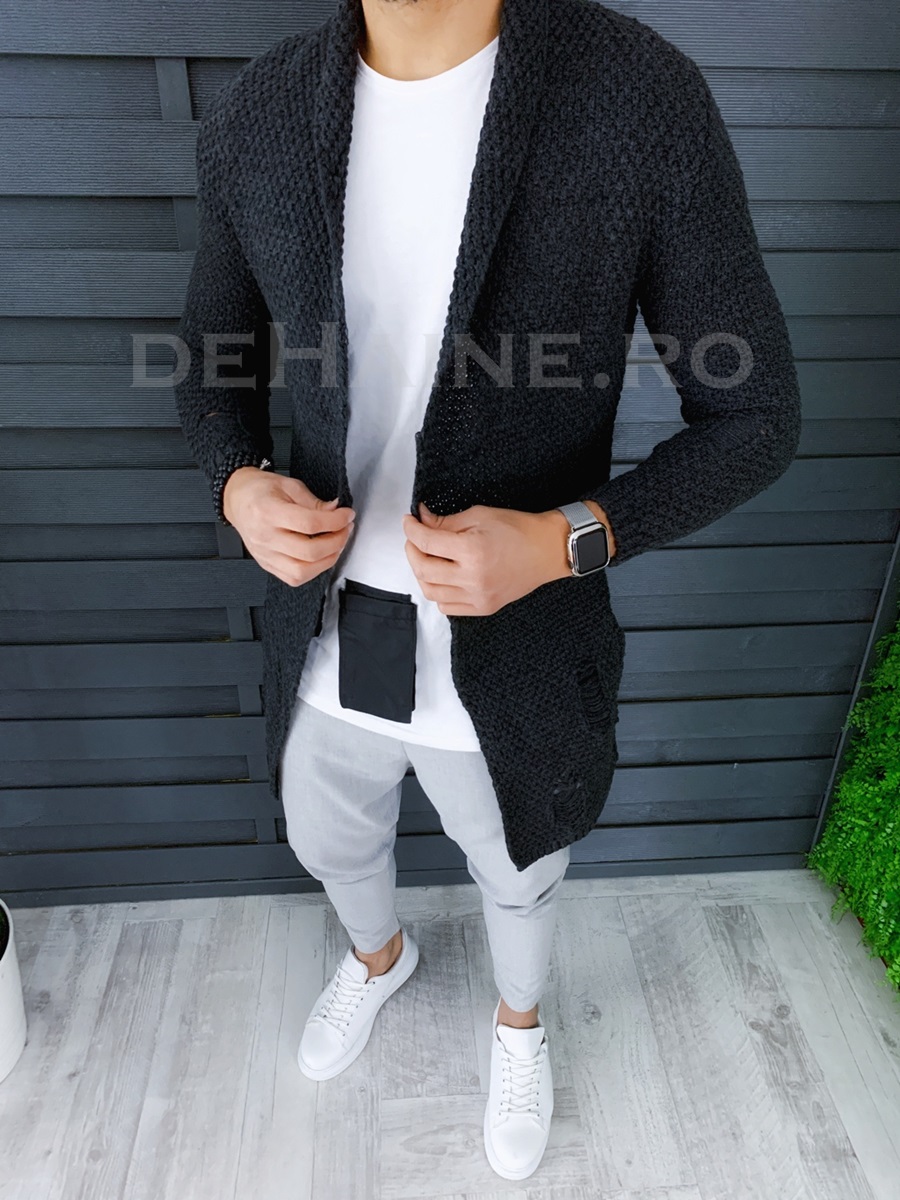 Cardigan barbati gri inchis slim fit zr t3557 o3-4 /x14
